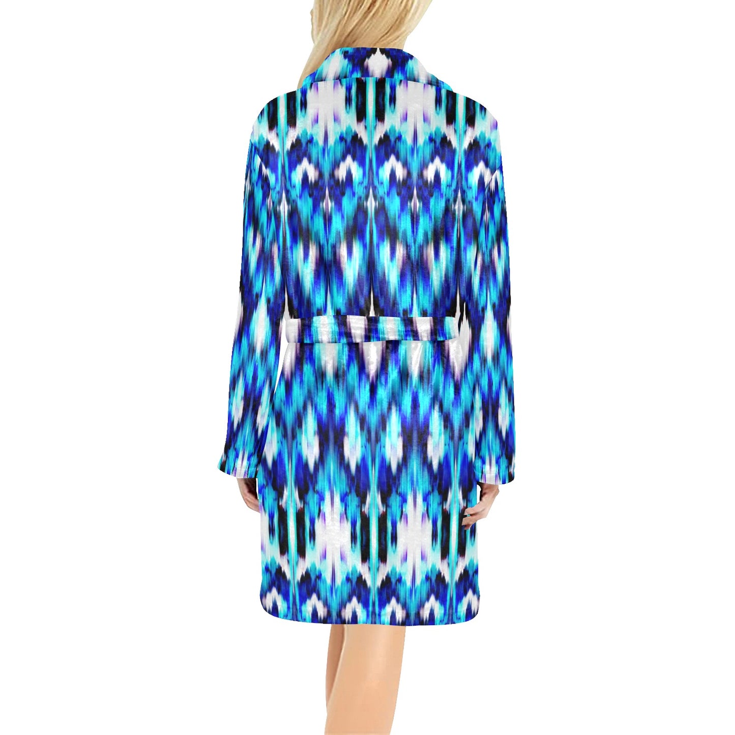Ikat Blue Pattern Print Design 01 Women's Fleece Robe