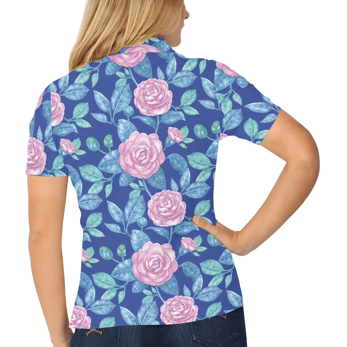Camellia Pattern Print Design CM05 Women's Polo Shirt