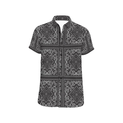 Bandana Black White Print Design LKS302 Men Short Sleeve Button Up Shirt