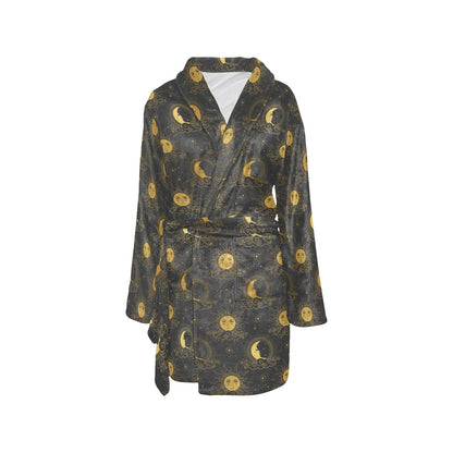 Celestial Moon Sun Pattern Print Design 05 Women's Fleece Robe