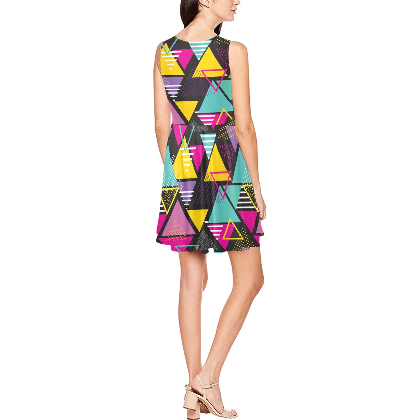Geometric Colorful Pattern Print Design 02 Sleeveless Dress