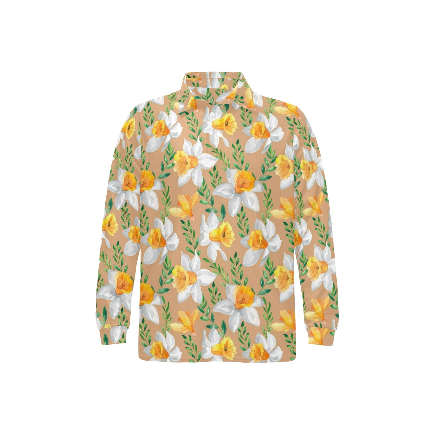 Daffodils Pattern Print Design DF04 Long Sleeve Polo Shirt For Men's