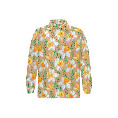 Daffodils Pattern Print Design DF04 Long Sleeve Polo Shirt For Men's