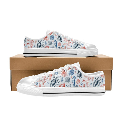 Seashell Print Design LKS307 Women's White Low Top Shoes