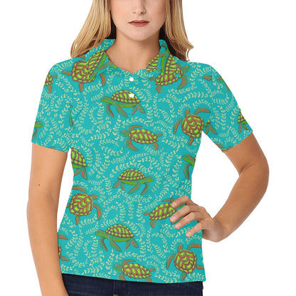 Sea Turtle Pattern Print Design T010 Women's Polo Shirt