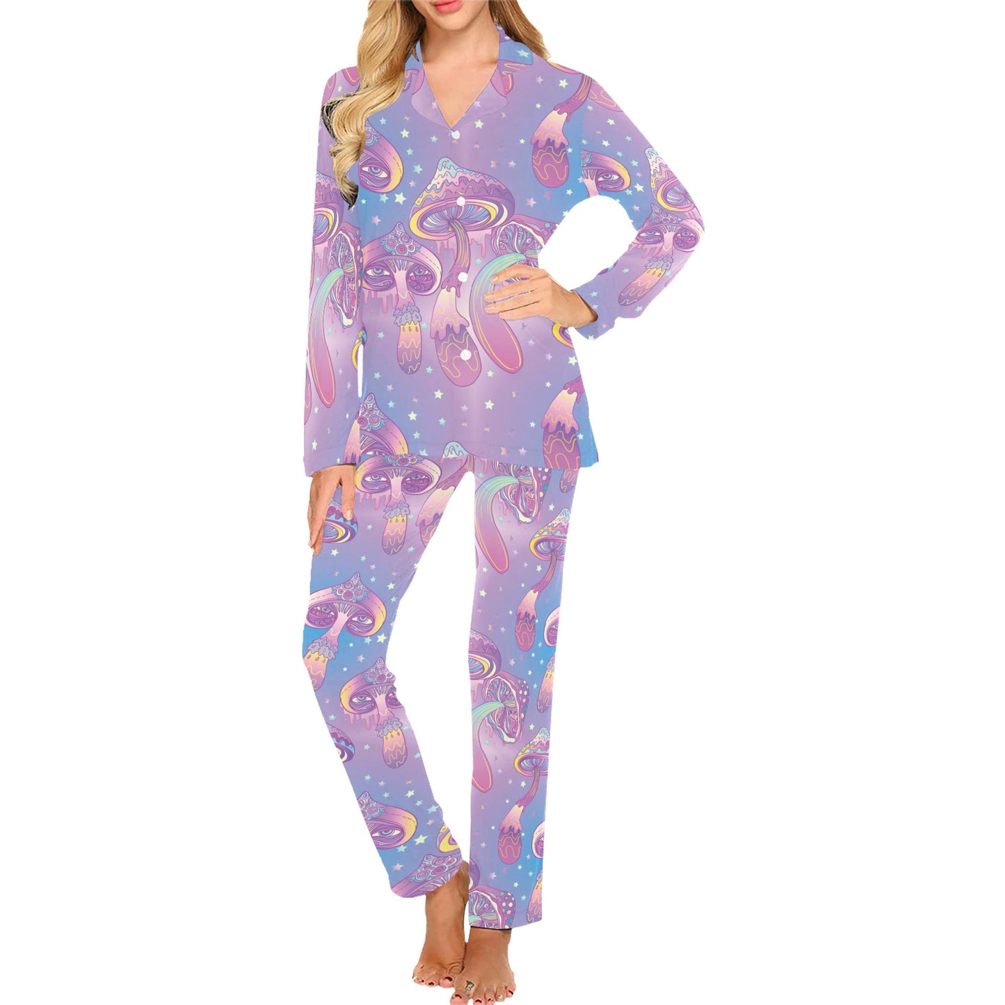 Psychedelic Mushroom Pattern Print Design A01 Women's Long Pajama Set