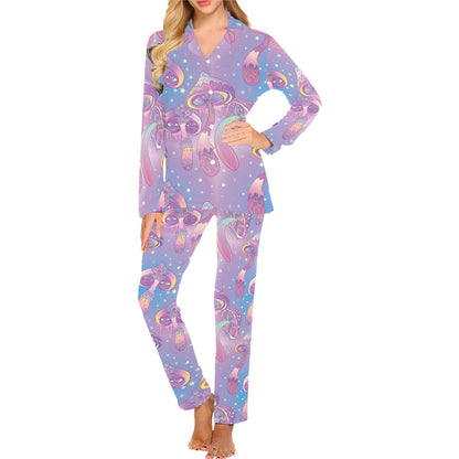 Psychedelic Mushroom Pattern Print Design A01 Women's Long Pajama Set