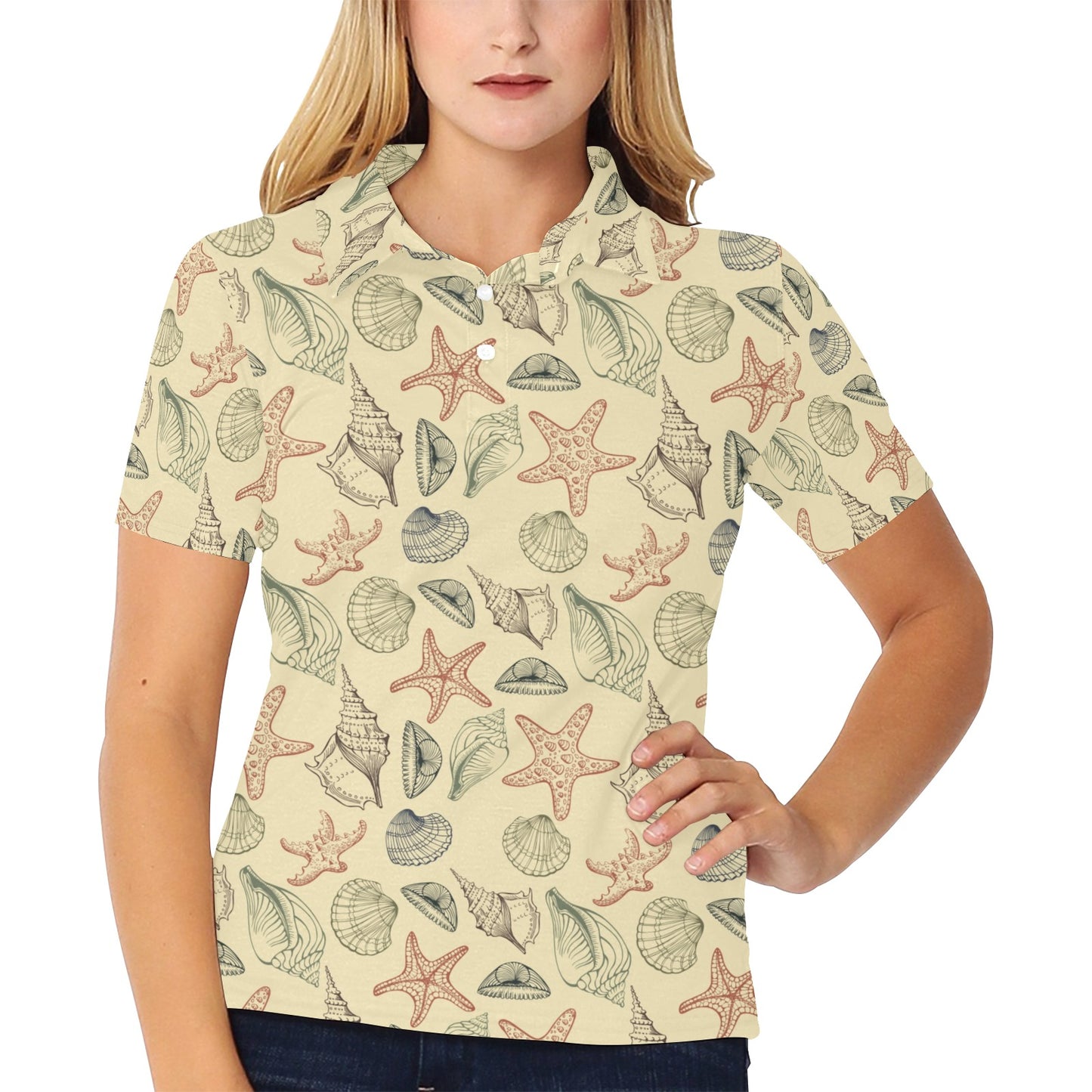 Seashell Print Design LKS305 Women's Polo Shirt