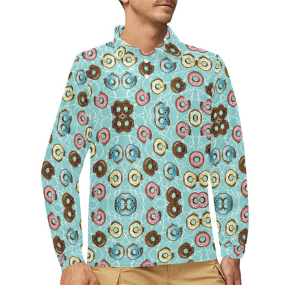 Emoji Donut Print Pattern Long Sleeve Polo Shirt For Men's