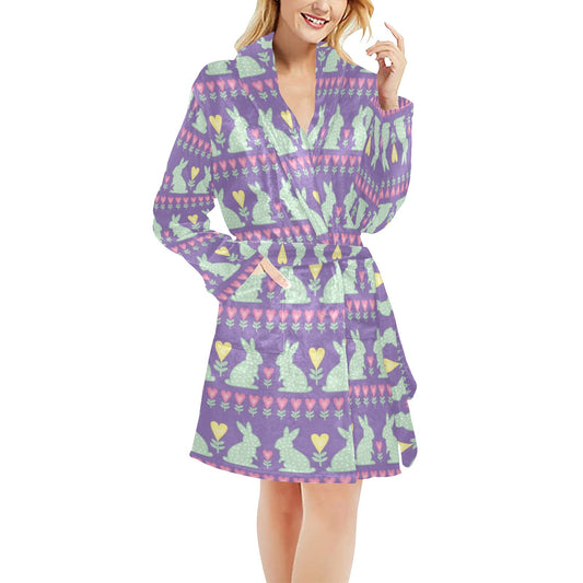 Rabbit Pattern Print Design RB01 Women's Fleece Robe