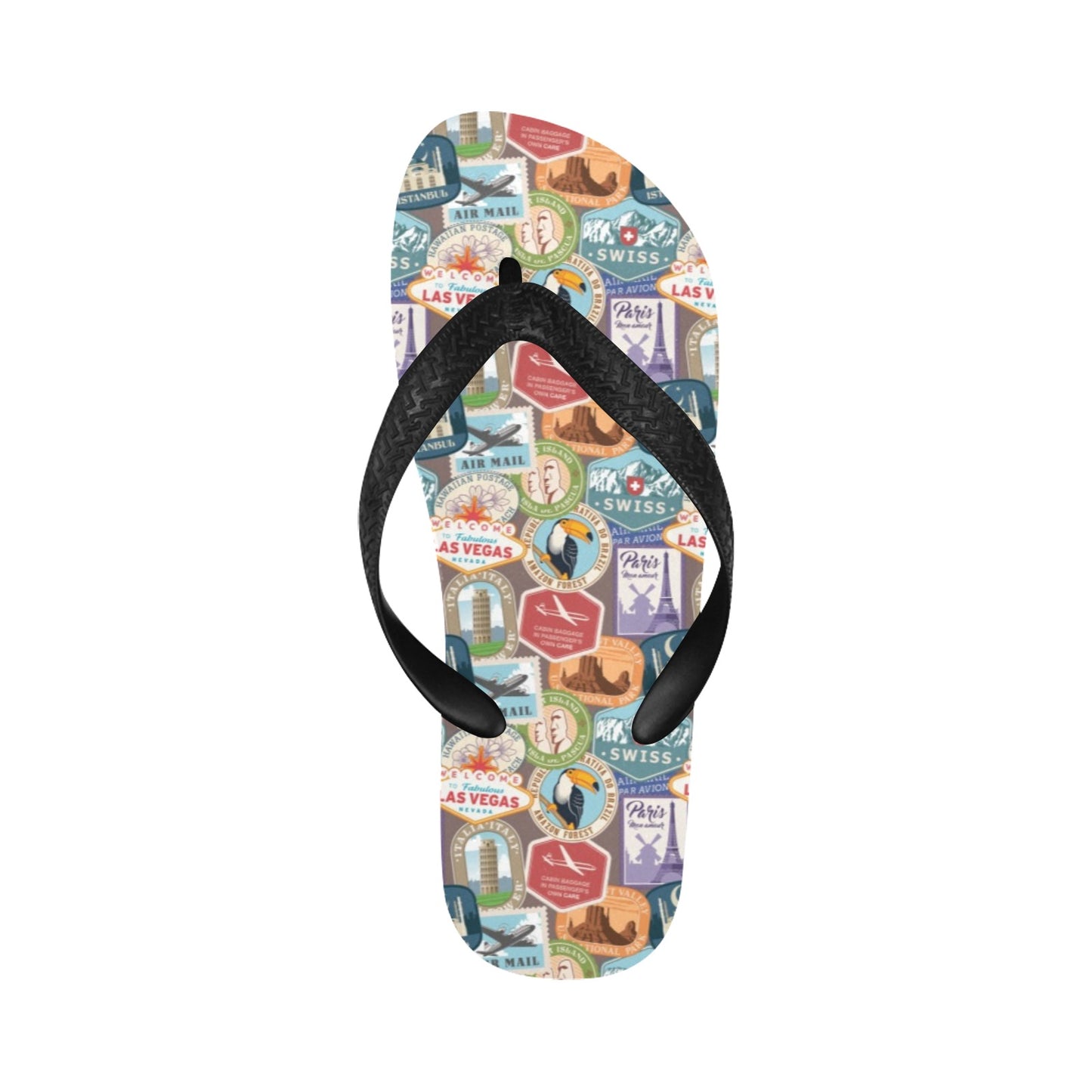 Travel Stamp Print Design LKS301 Flip Flops