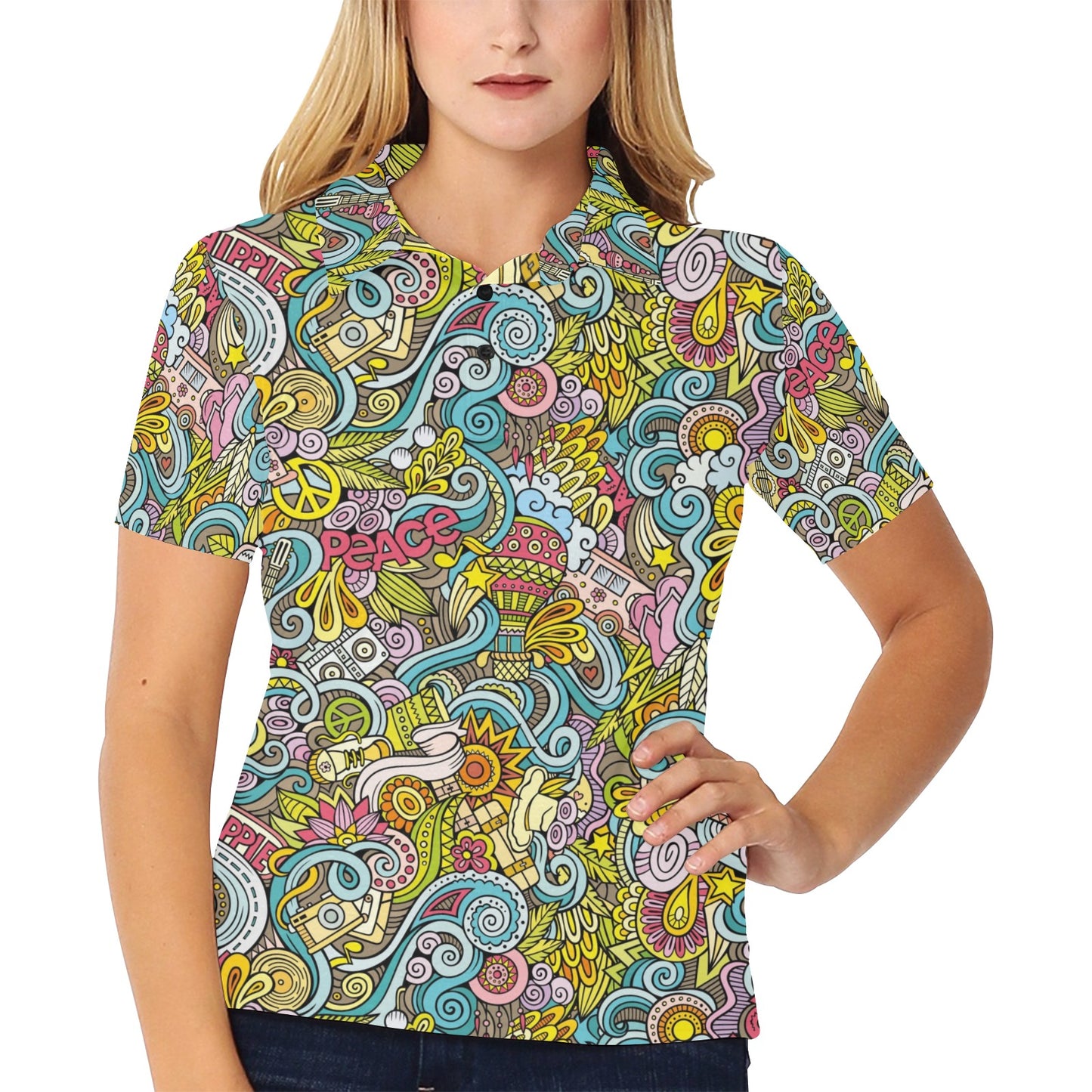 Hippie Print Design LKS301 Women's Polo Shirt