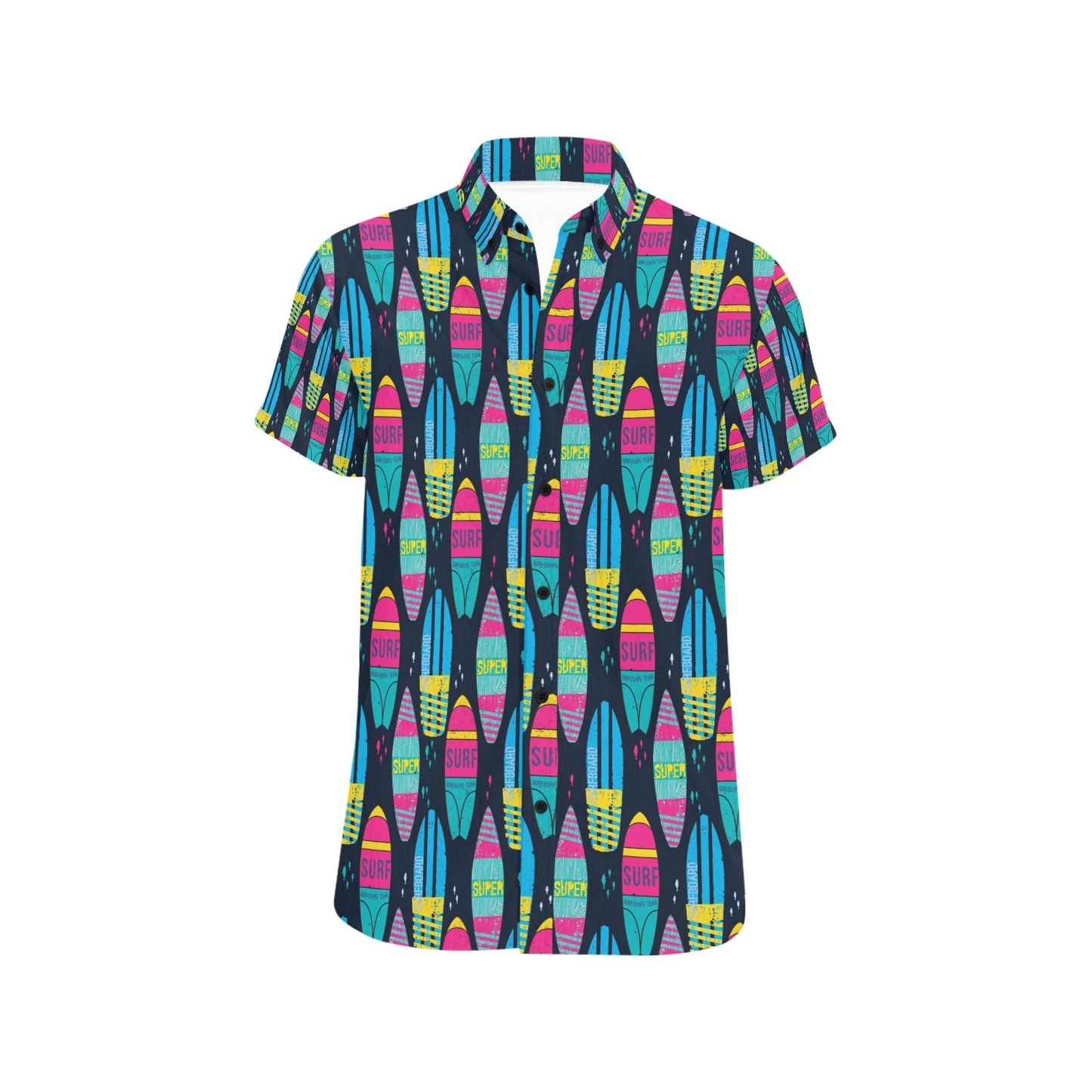 Surfboard Colorful Print Design LKS302 Men Short Sleeve Button Up Shirt