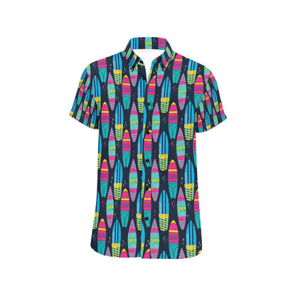 Surfboard Colorful Print Design LKS302 Men Short Sleeve Button Up Shirt
