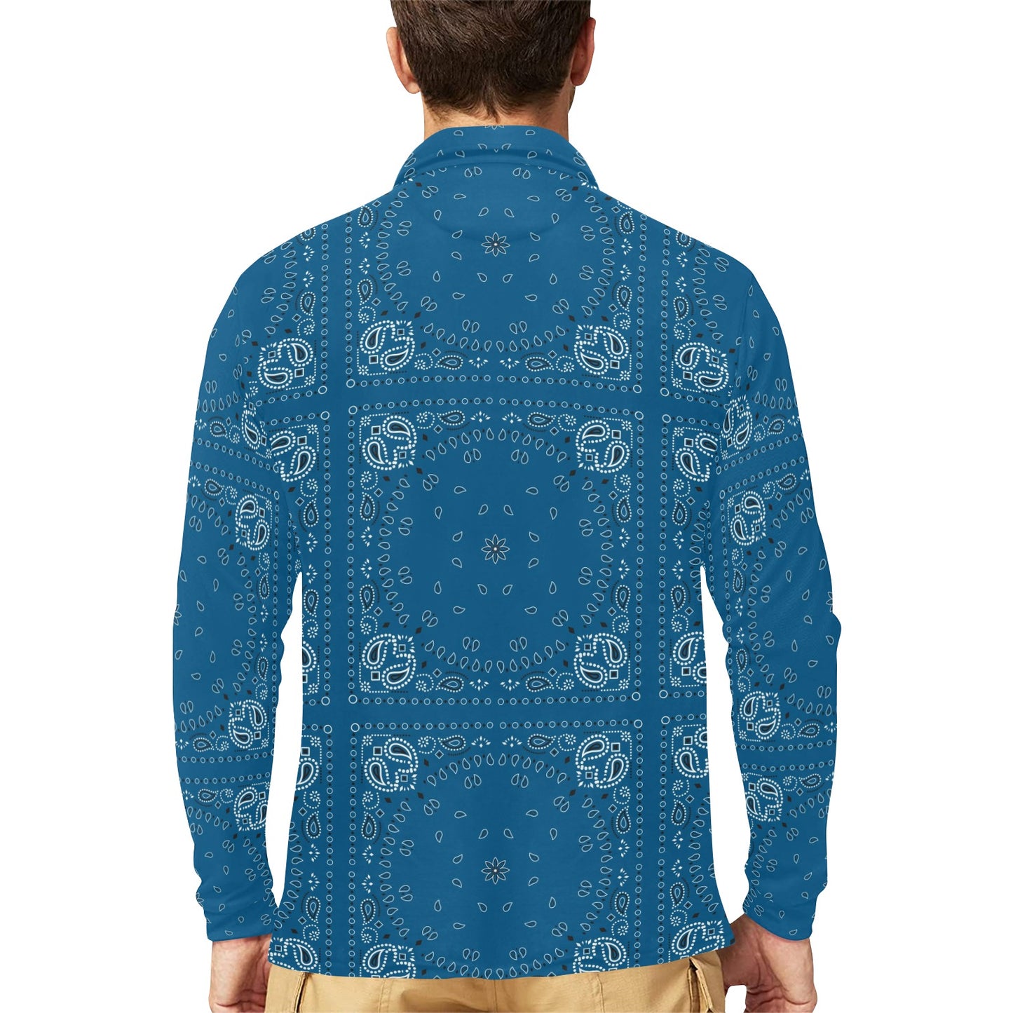Bandana Blue Print Design LKS301 Long Sleeve Polo Shirt For Men's