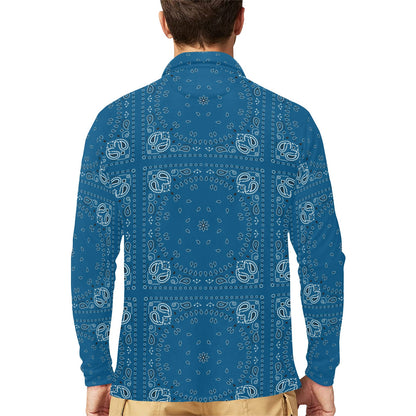 Bandana Blue Print Design LKS301 Long Sleeve Polo Shirt For Men's