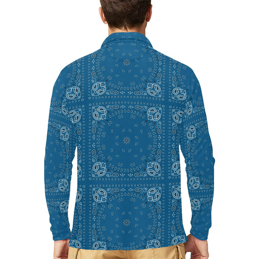 Bandana Blue Print Design LKS301 Long Sleeve Polo Shirt For Men's