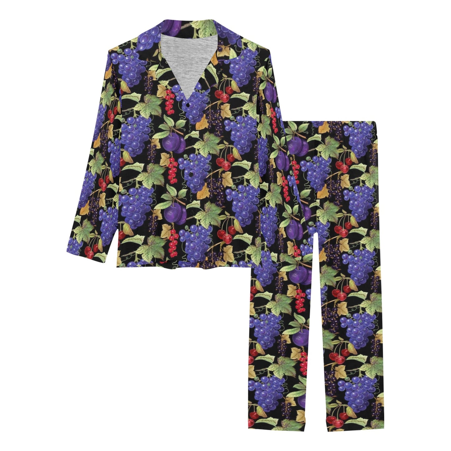 Grape Pattern Print Design GP05 Women's Long Pajama Set