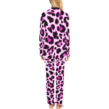 Pink Leopard Print Women's Long Pajama Set
