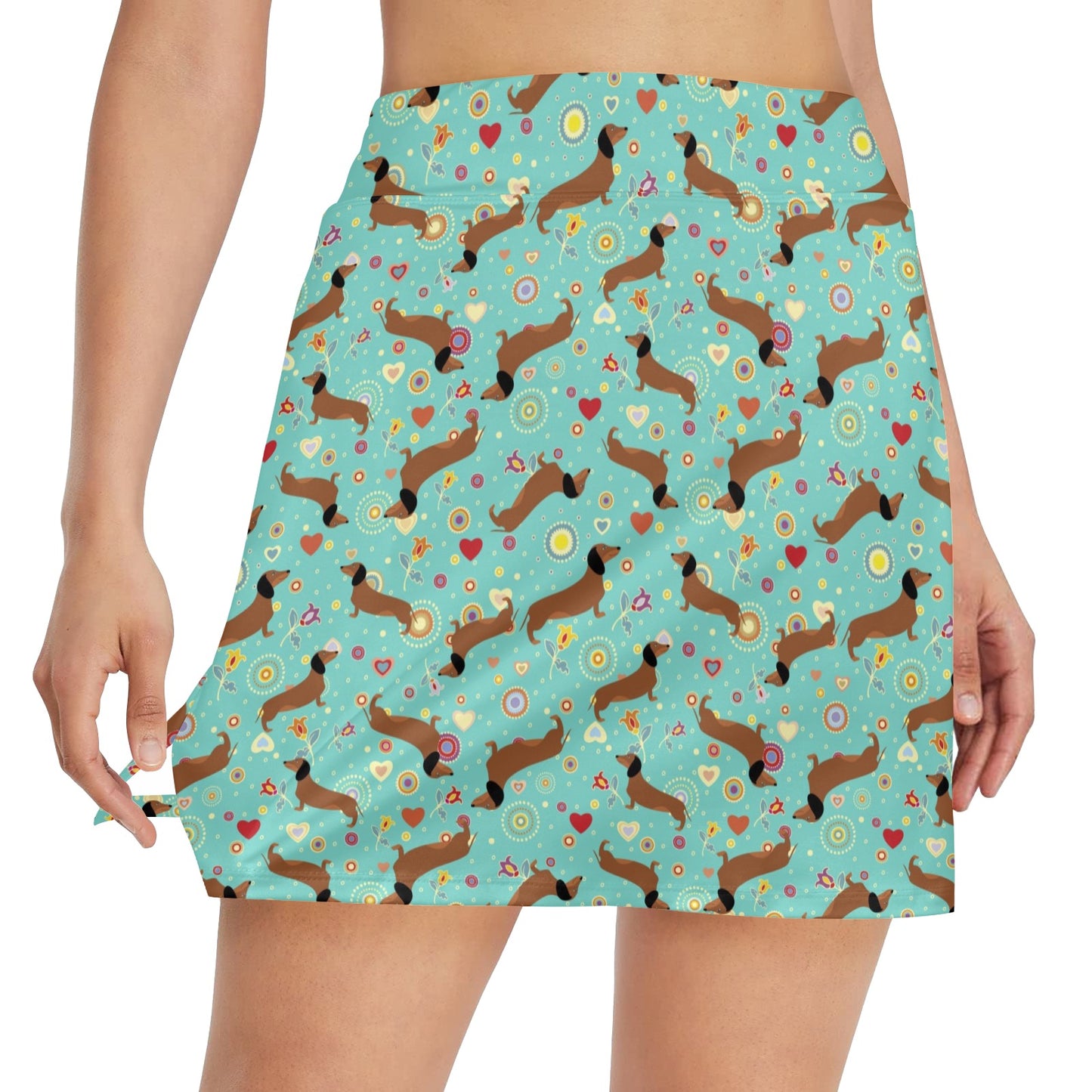 Dachshund with Floral Print Pattern 17" Golf & Pickleball Skort with Pockets