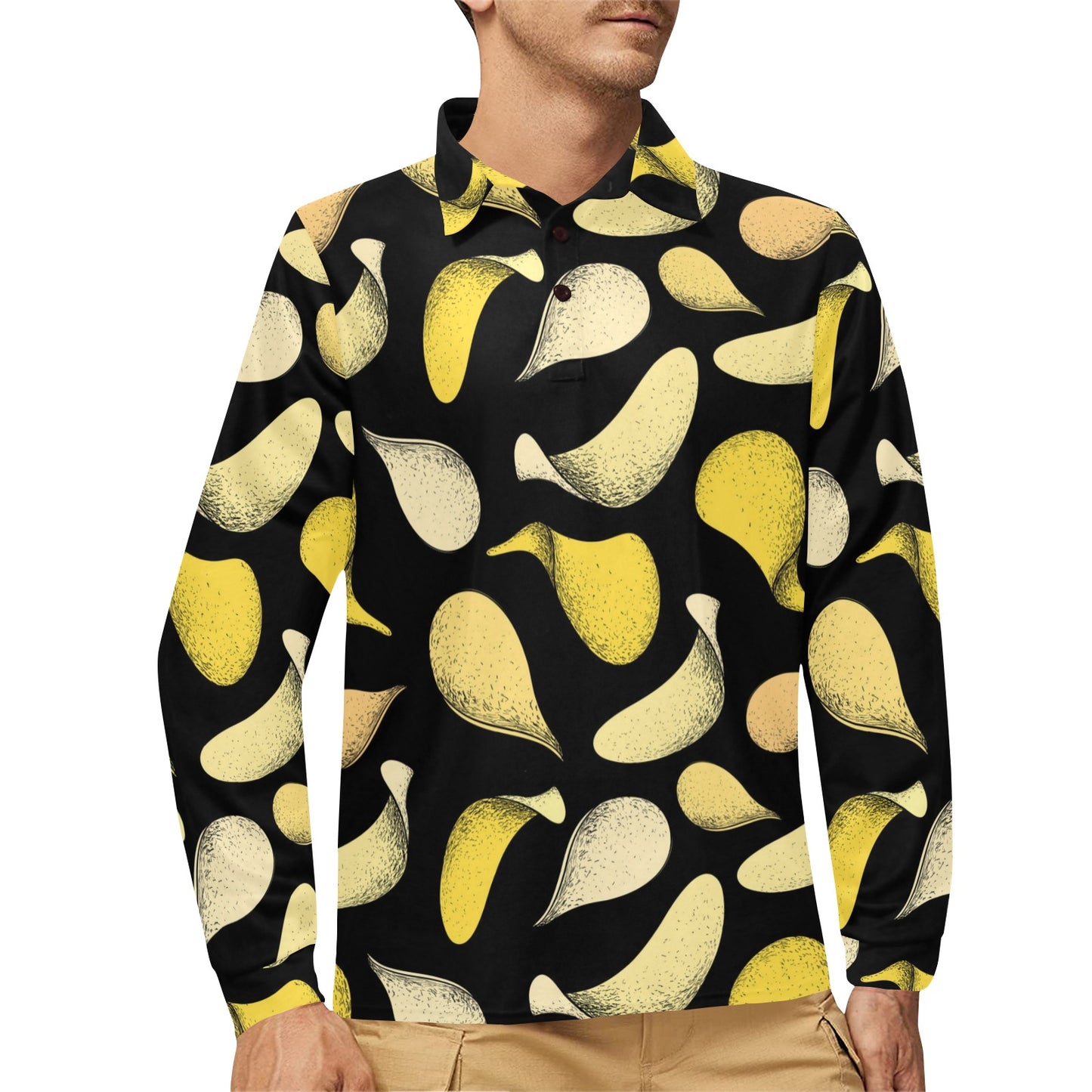 Potato Pattern Print Design A02 Long Sleeve Polo Shirt For Men's
