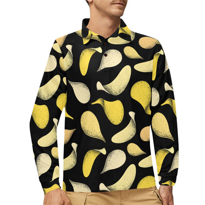 Potato Pattern Print Design A02 Long Sleeve Polo Shirt For Men's
