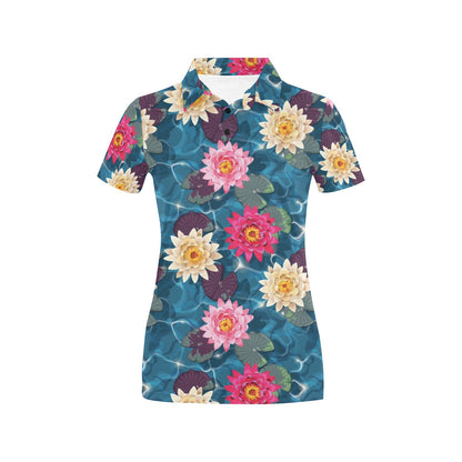 Water Lily Pattern Print Design WL05 Women's Polo Shirt