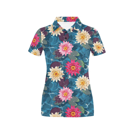 Water Lily Pattern Print Design WL05 Women's Polo Shirt