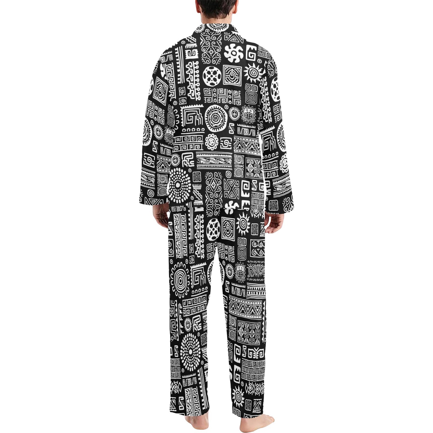 Polynesian Pattern Print Design A02 Men's Long Pajama Set