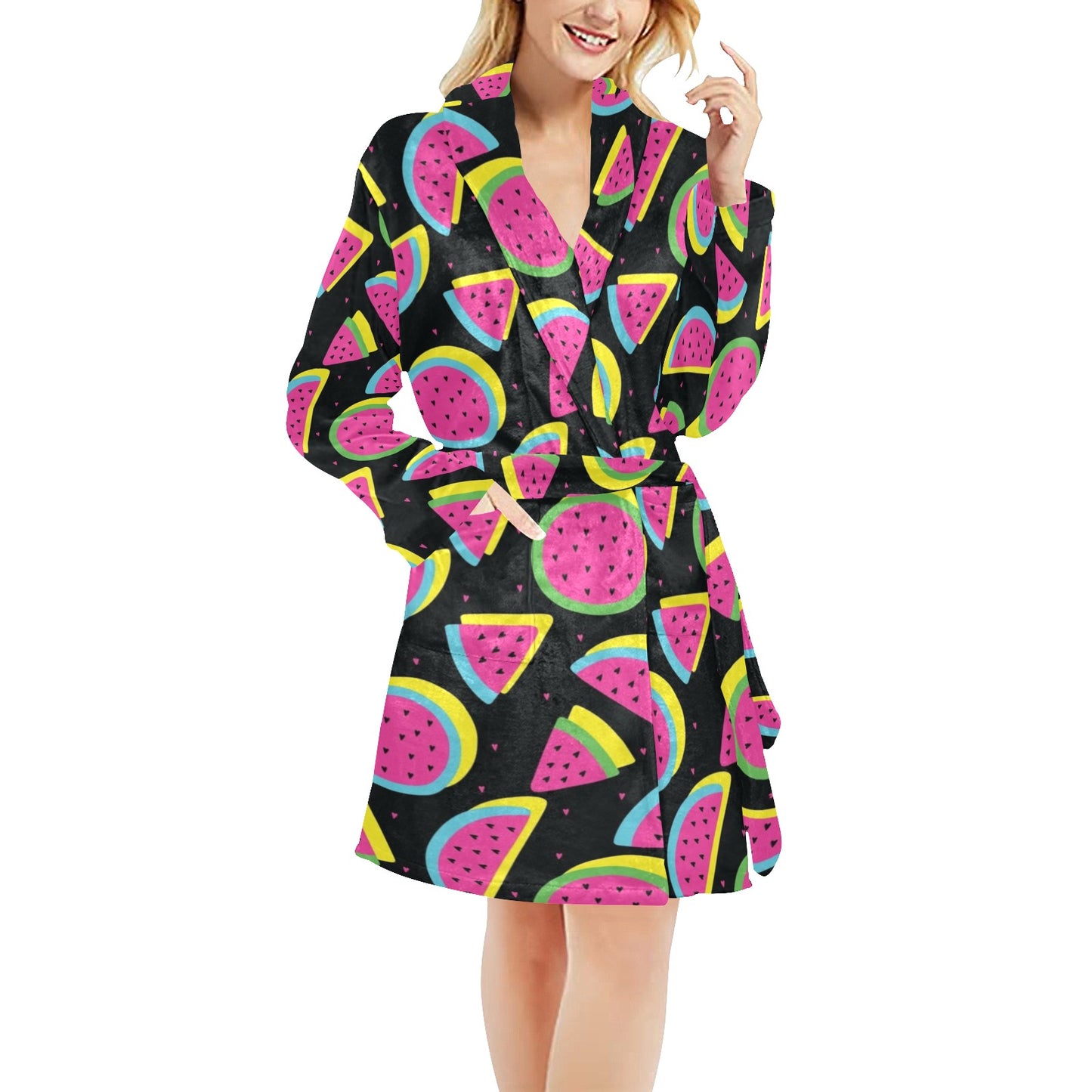 Watermelon Pattern Print Design WM07 Women's Fleece Robe