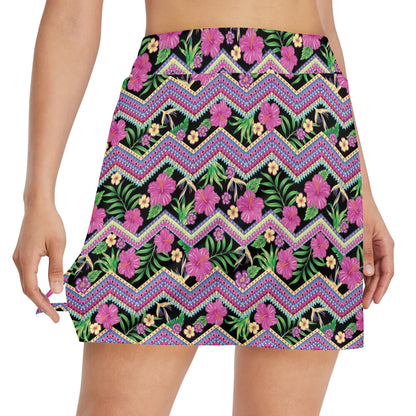 Hibiscus Pink Zigzag Line Pattern Design LKS307 17" Golf & Pickleball Skort with Pockets