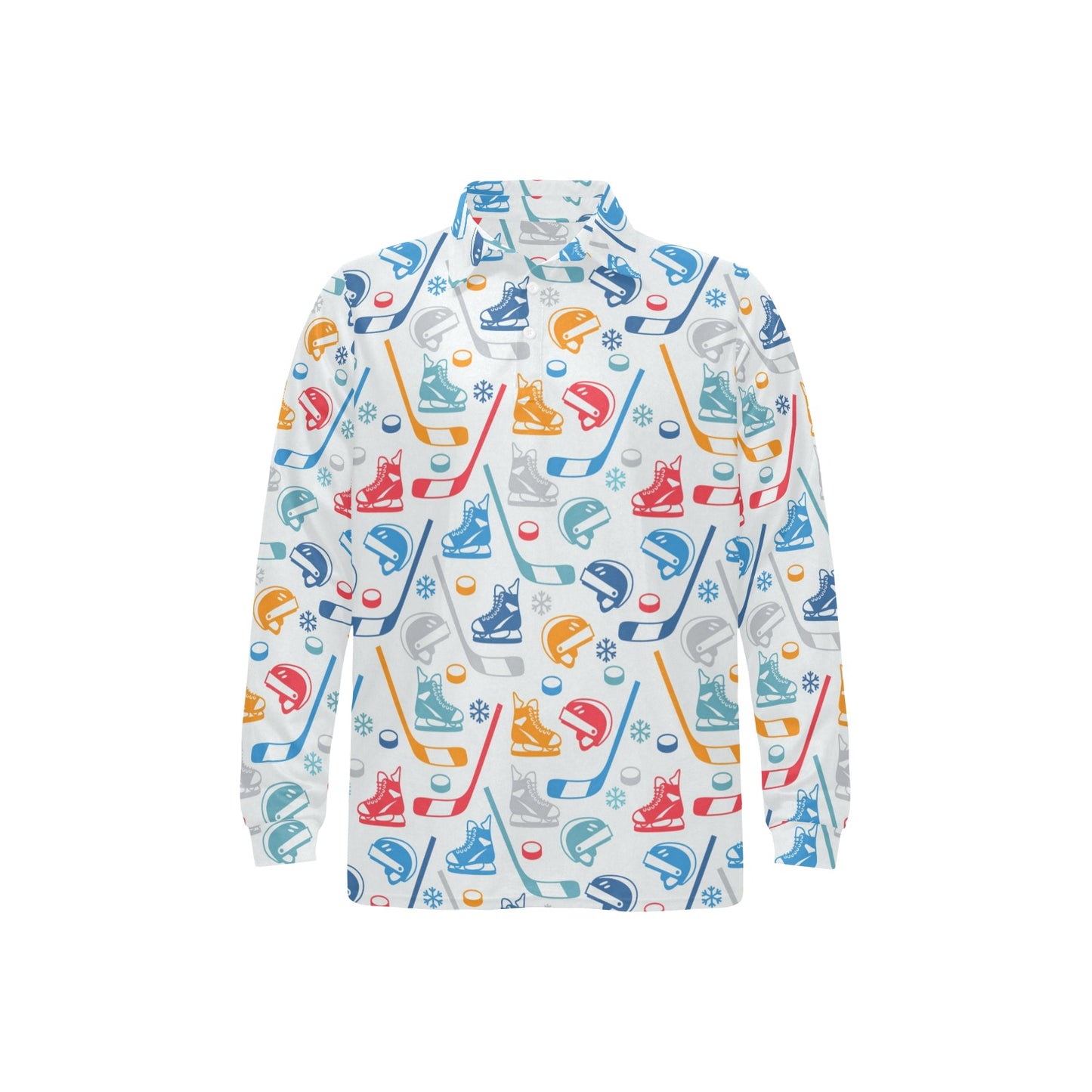Hockey Equipment Print Design LKS301 Long Sleeve Polo Shirt For Men's