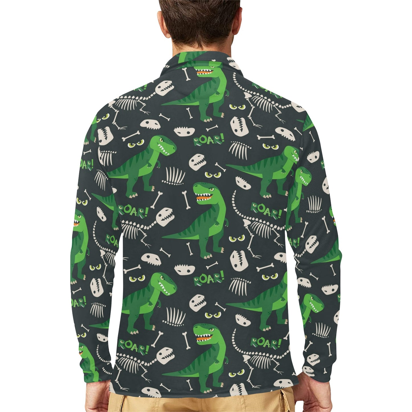 T Rex Pattern Print Design A05 Long Sleeve Polo Shirt For Men's