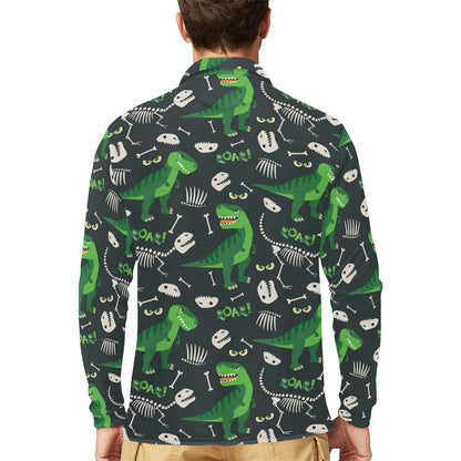 T Rex Pattern Print Design A05 Long Sleeve Polo Shirt For Men's