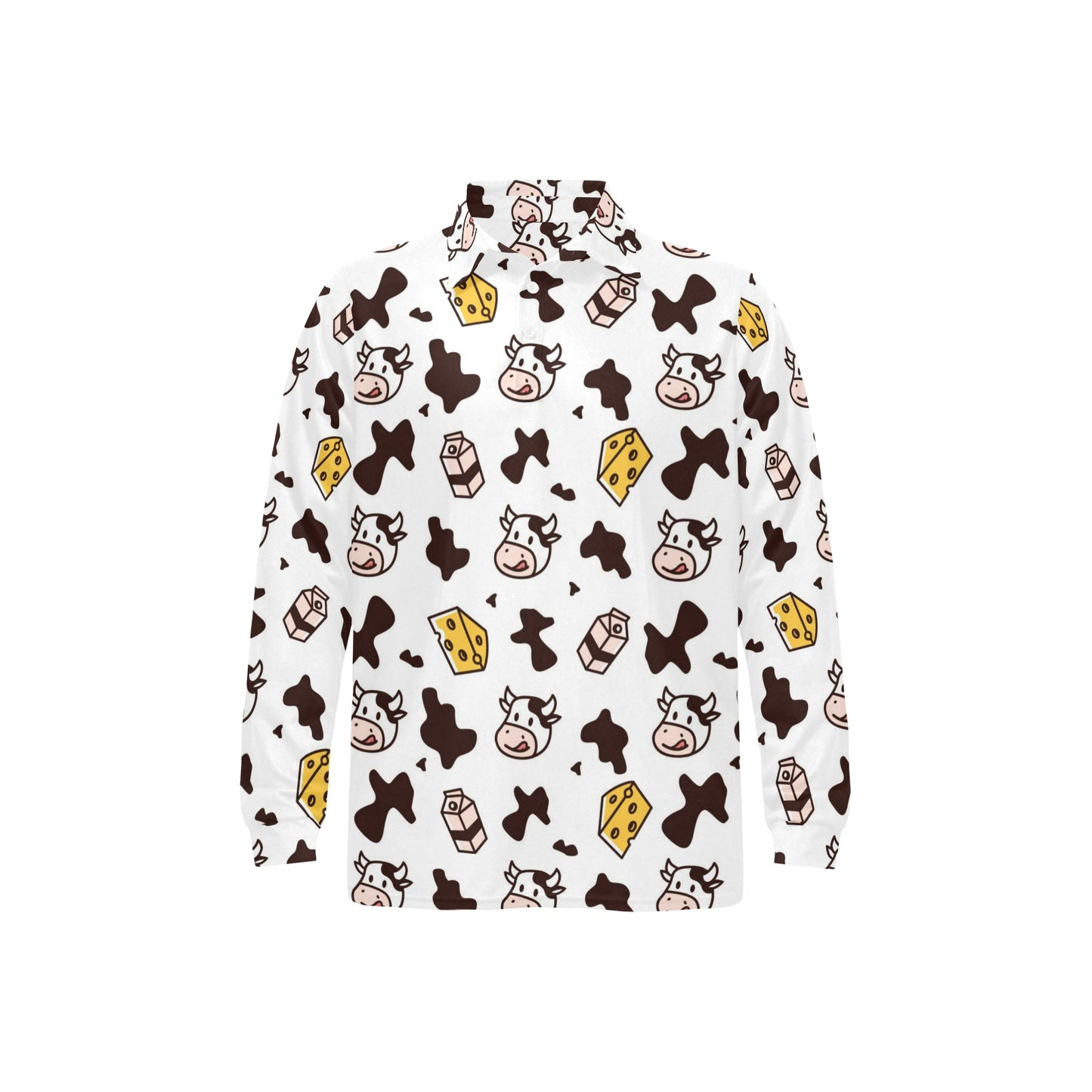 Cow Pattern Print Design 06 Long Sleeve Polo Shirt For Men's