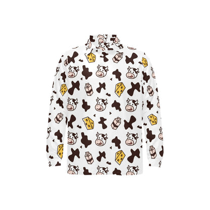 Cow Pattern Print Design 06 Long Sleeve Polo Shirt For Men's