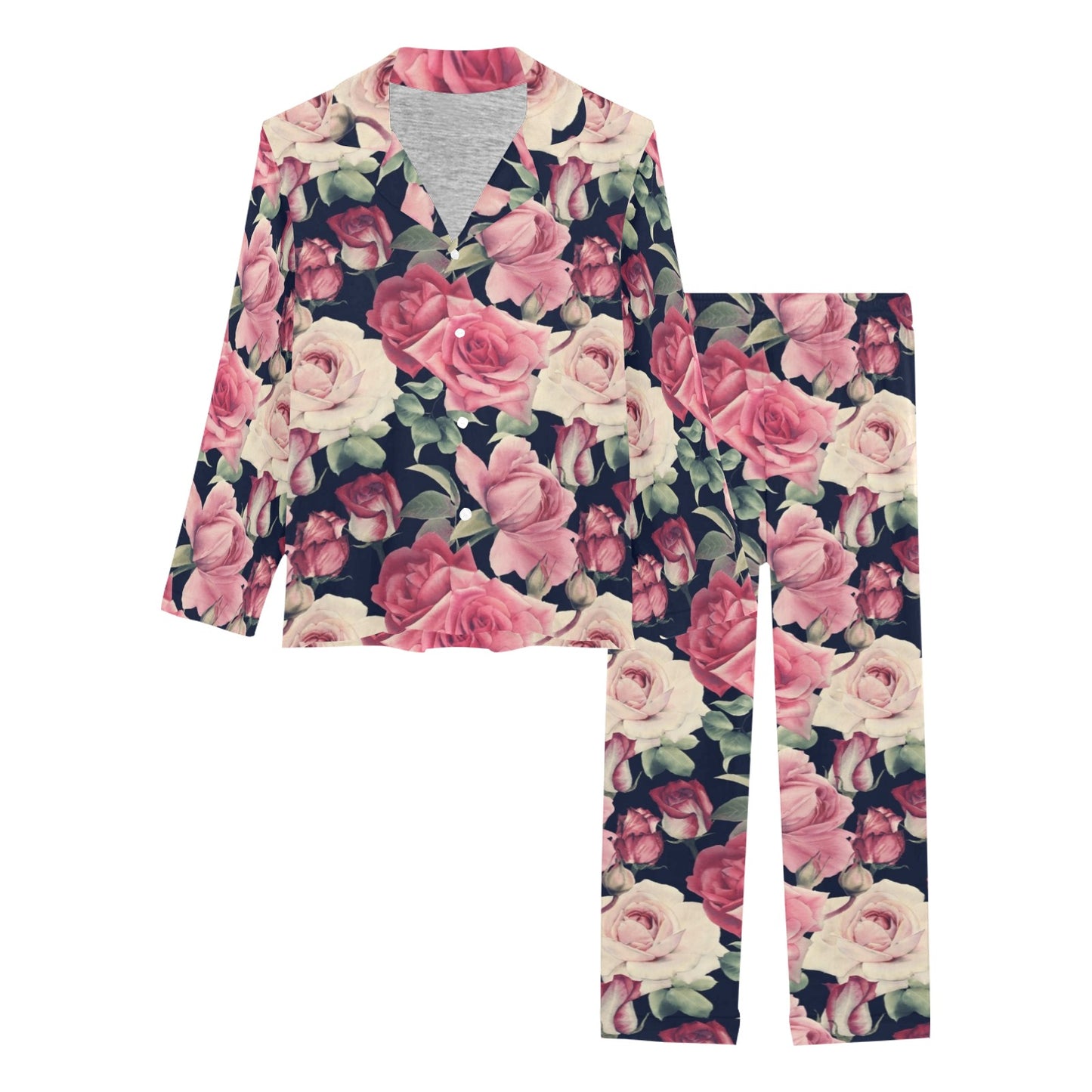 Rose Pattern Print Design RO05 Women's Long Pajama Set