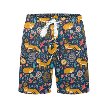 Fox Cute Jungle Print Pattern Men's Swim Trunks Beach Shorts