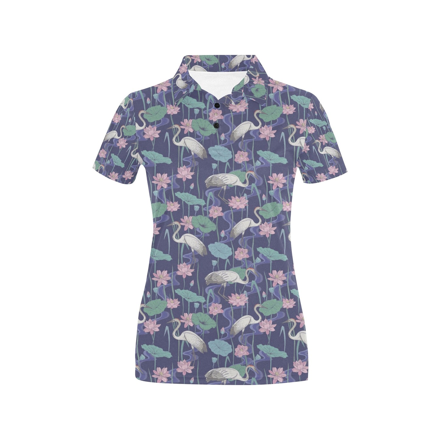 Water Lily Print Design LKS306 Women's Polo Shirt