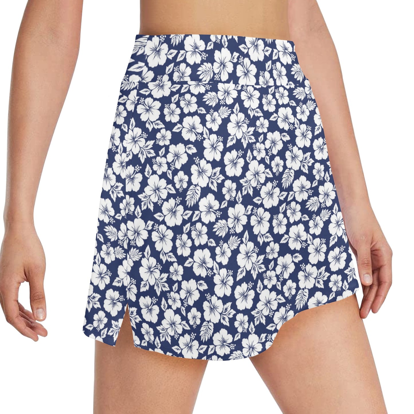 Hibiscus Blue Hawaiian Flower Style 17" Golf & Pickleball Skort with Pockets