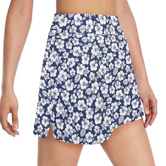 Hibiscus Blue Hawaiian Flower Style 17" Golf & Pickleball Skort with Pockets
