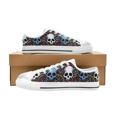 Skull Print Design LKS305 Women's White Low Top Shoes