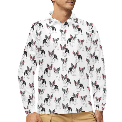 Boston Terrier Pattern Print Design 03 Long Sleeve Polo Shirt For Men's