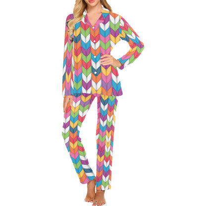 Knit Pattern Print Design 01 Women's Long Pajama Set