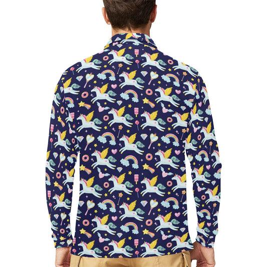 Pegasus Pattern Print Design 05 Long Sleeve Polo Shirt For Men's
