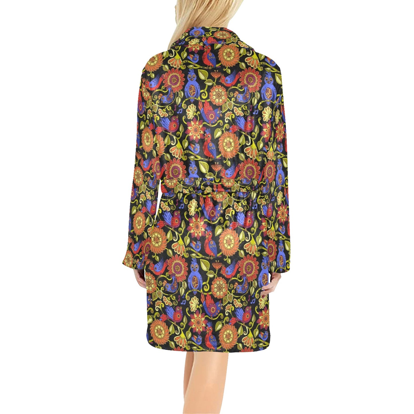 Steampunk Bird Design Themed Print Women's Fleece Robe