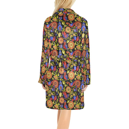 Steampunk Bird Design Themed Print Women's Fleece Robe