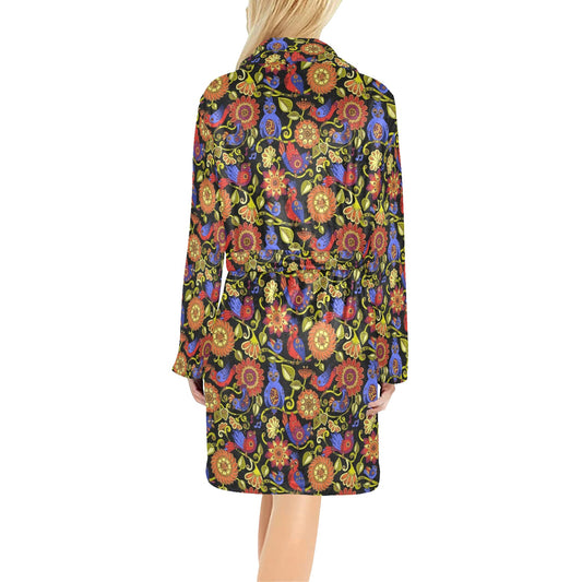 Steampunk Bird Design Themed Print Women's Fleece Robe