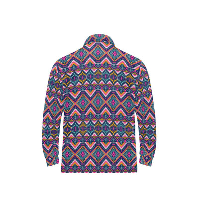 Indian Navajo Pink Themed Design Print Long Sleeve Polo Shirt For Men's
