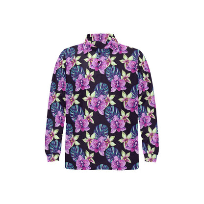 Orchid Pattern Print Design OR010 Long Sleeve Polo Shirt For Men's
